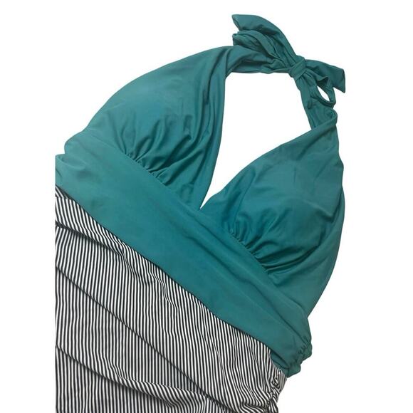 CUPSHE HALTER SWIMMING SUIT ONE PIECE KEEPING YOU ACCOMPANIED STRIPED SZ L BEACH - Picture 13 of 13